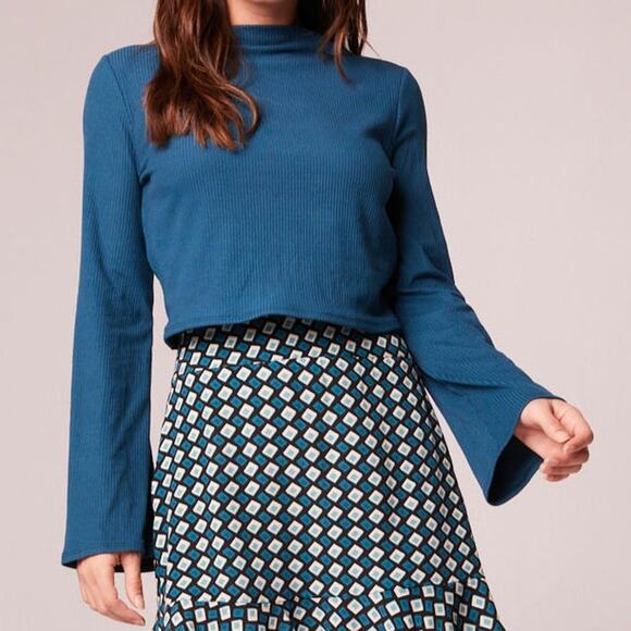 NWT B.O.G. Band of the Free Avril Mock Neck Tie Back Crop Top Sz. M [8-10] Teal - Picture 3 of 10